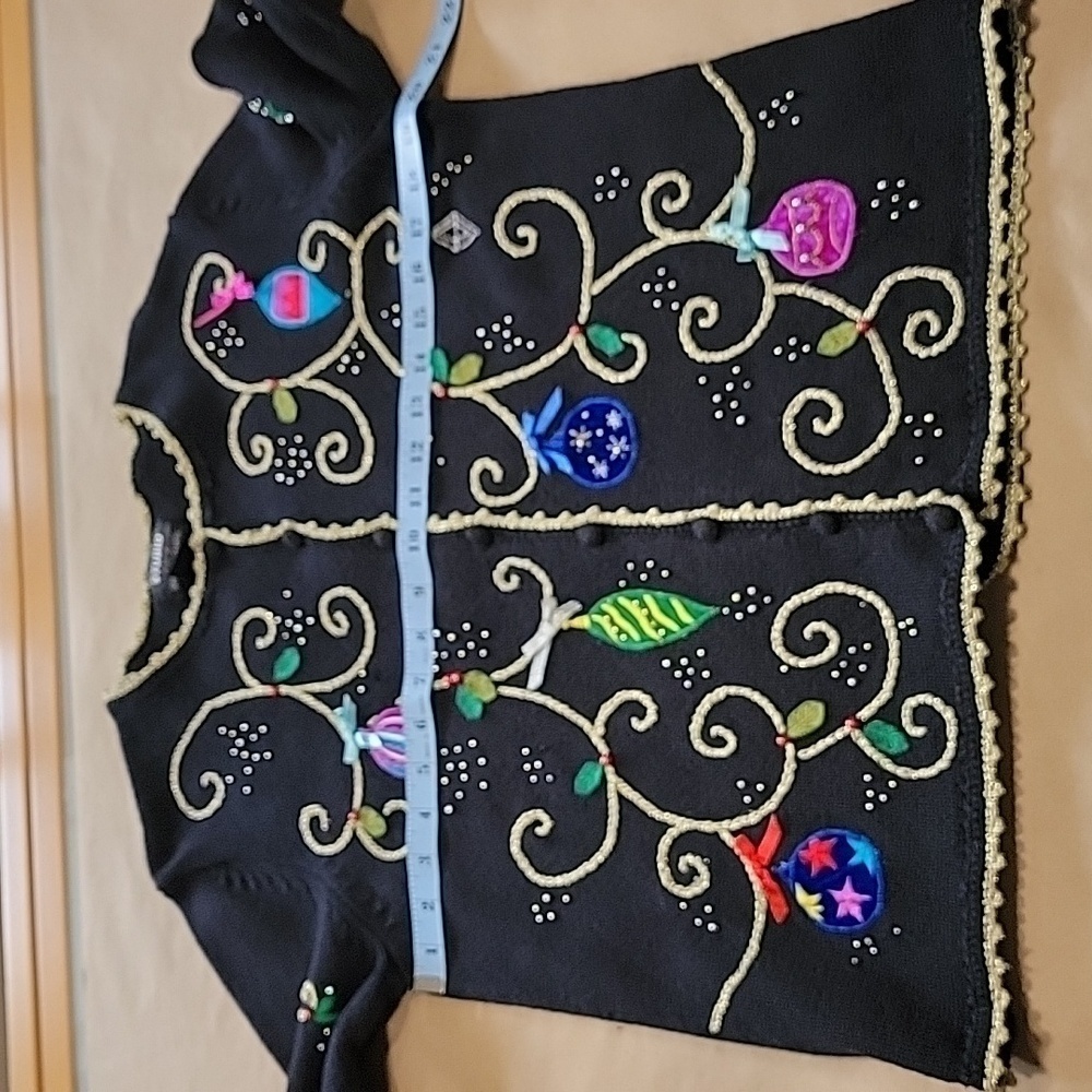 Designers Originals Studio JOY Size M Black Ugly Christmas Sweater w/Ornaments - Picture 7 of 12